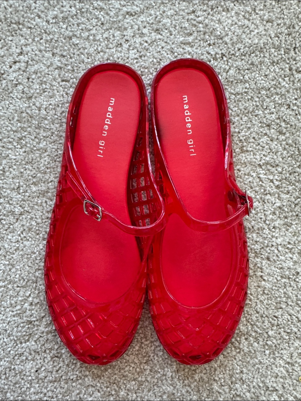Madden Girl Red Jelly Mary Jane Mules with Buckle Strap